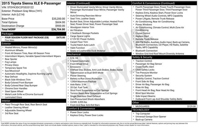Used 2015 Toyota Sienna XLE w/ Four Season Floor Mat Package image 35