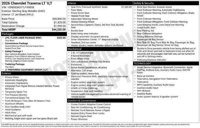 Used 2026 Chevrolet Traverse LT w/ LPO, Floor Liner Package FWD image 6