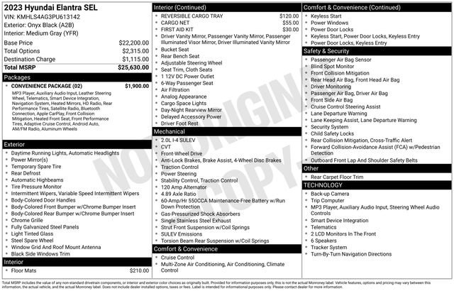 Used 2023 Hyundai Elantra SEL w/ Convenience Package FWD image 10