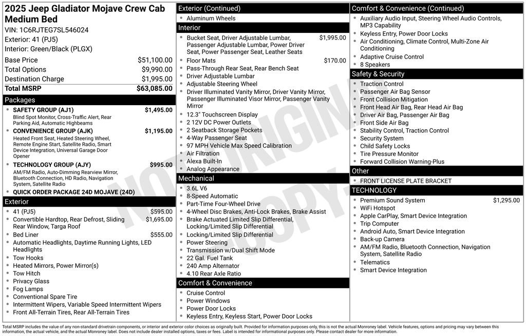 New 2025 Jeep Gladiator Mojave w/ Safety Group AWD/4WD image 6