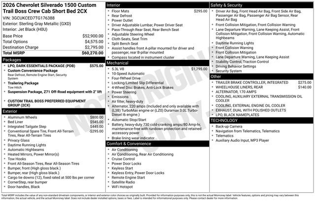 New 2026 Chevrolet Silverado 1500 Custom Trail Boss w/ LPO, Dark Essentials Package image 5