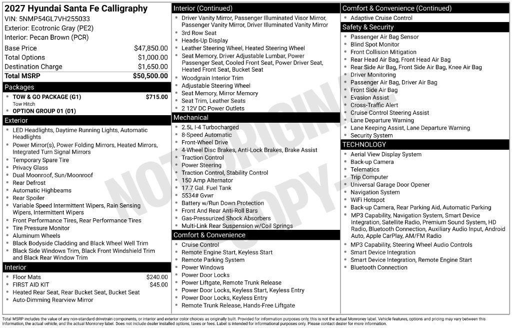 New 2027 Hyundai Santa Fe Calligraphy w/ Tow & Go Package FWD image 20
