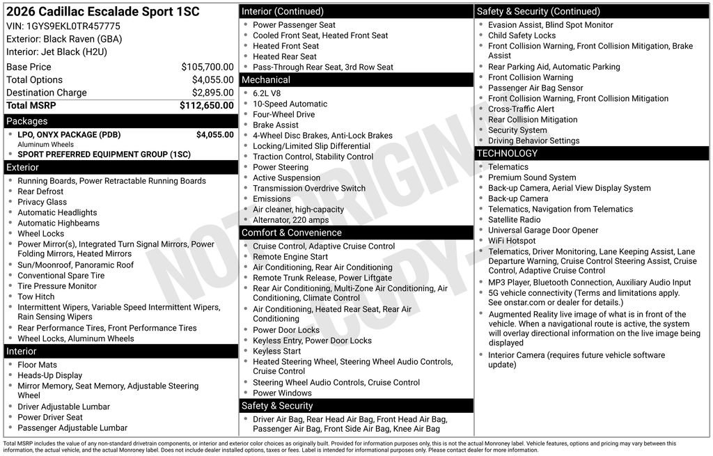 New 2026 Cadillac Escalade Sport w/ LPO, ONYX Package AWD/4WD image 5