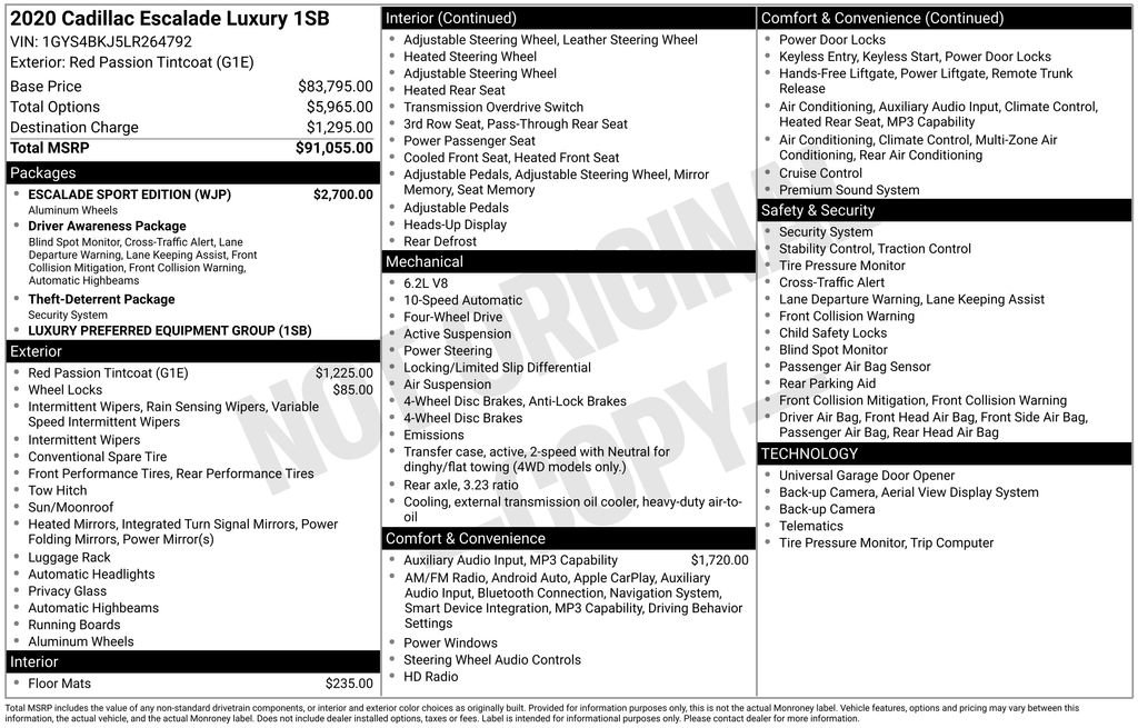 Used 2020 Cadillac Escalade Luxury w/ Escalade Sport Edition image 26