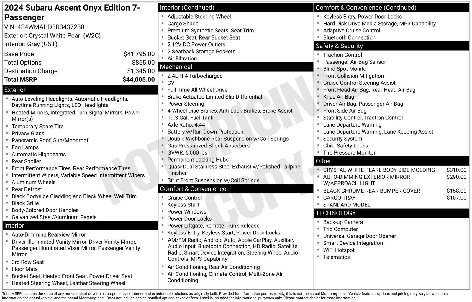 Certified 2024 Subaru Ascent Onyx Edition AWD/4WD image 16