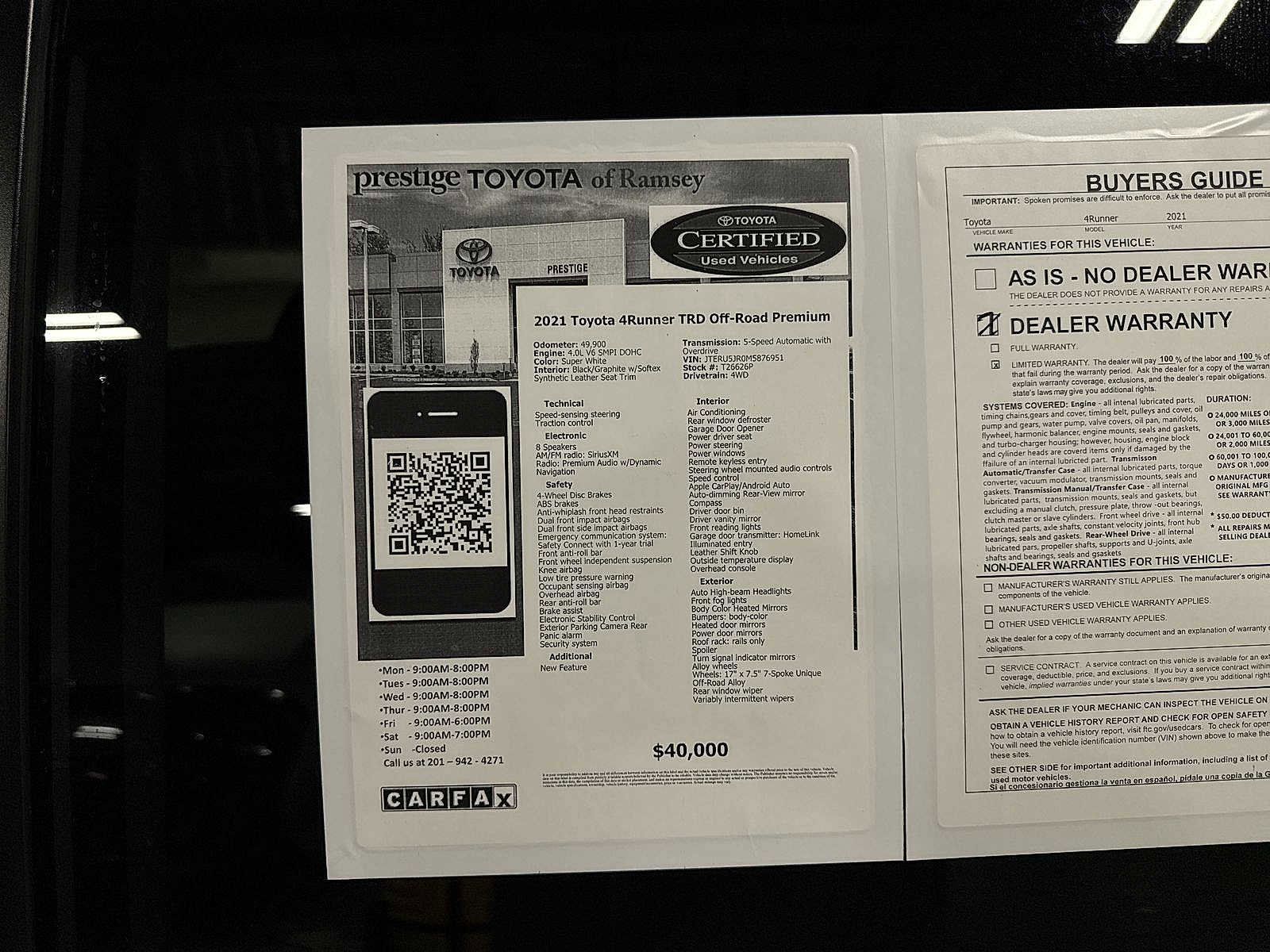 Certified 2021 Toyota 4Runner TRD Off-Road Premium w/ Moonroof Package image 13