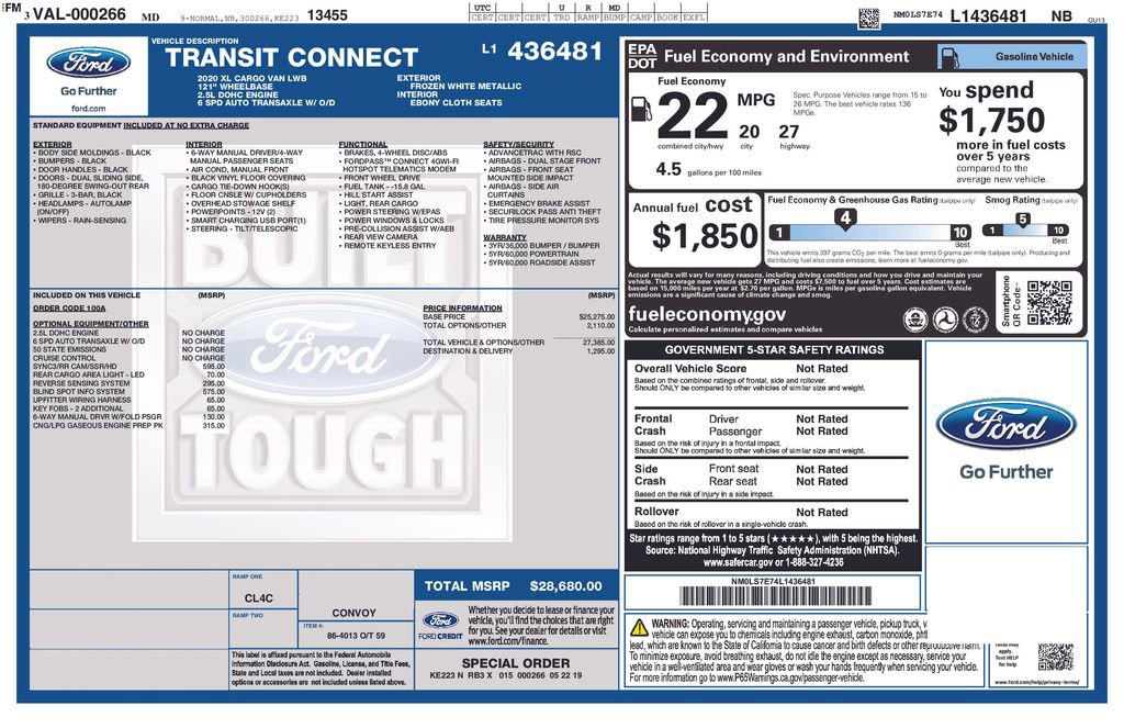 Used 2020 Ford Transit Connect XL w/ CNG/LPG Engine Prep Package image 23