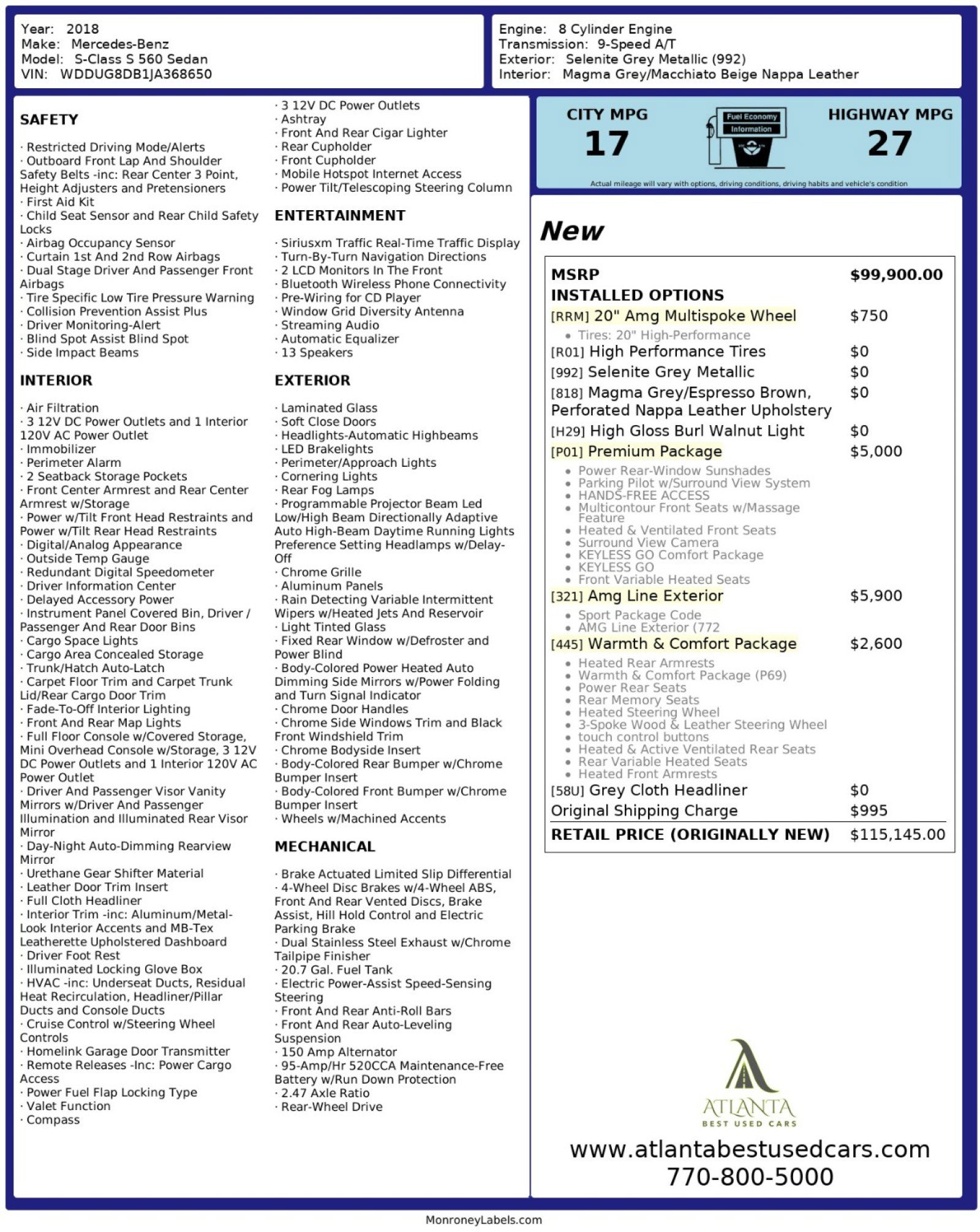 Used 2018 Mercedes-Benz S 560 Sedan image 56