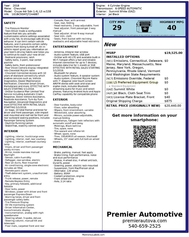 Used 2018 Chevrolet Cruze LS image 2