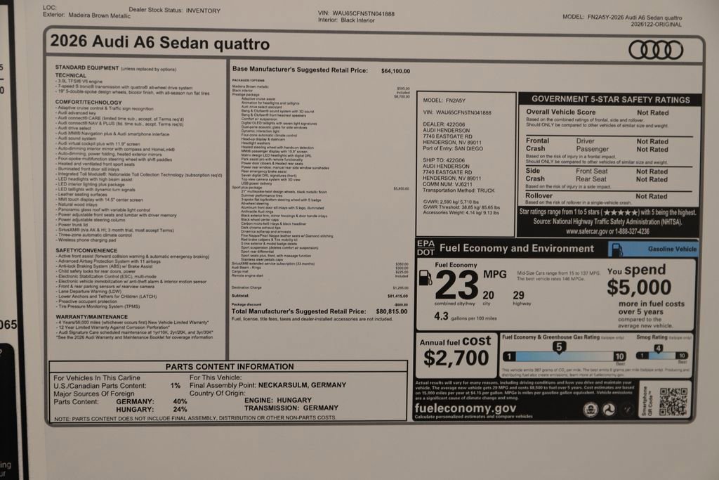 New 2026 Audi A6 Prestige AWD/4WD image 40