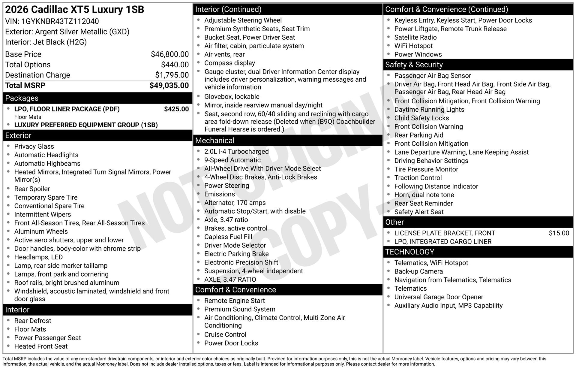 New 2026 Cadillac XT5 Luxury w/ LPO, Floor Liner Package AWD/4WD image 38