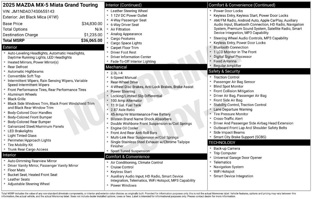 Certified 2025 MAZDA MX-5 Miata Grand Touring RWD image 3