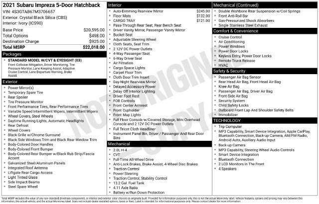 Certified 2021 Subaru Impreza 2.0i AWD/4WD image 2