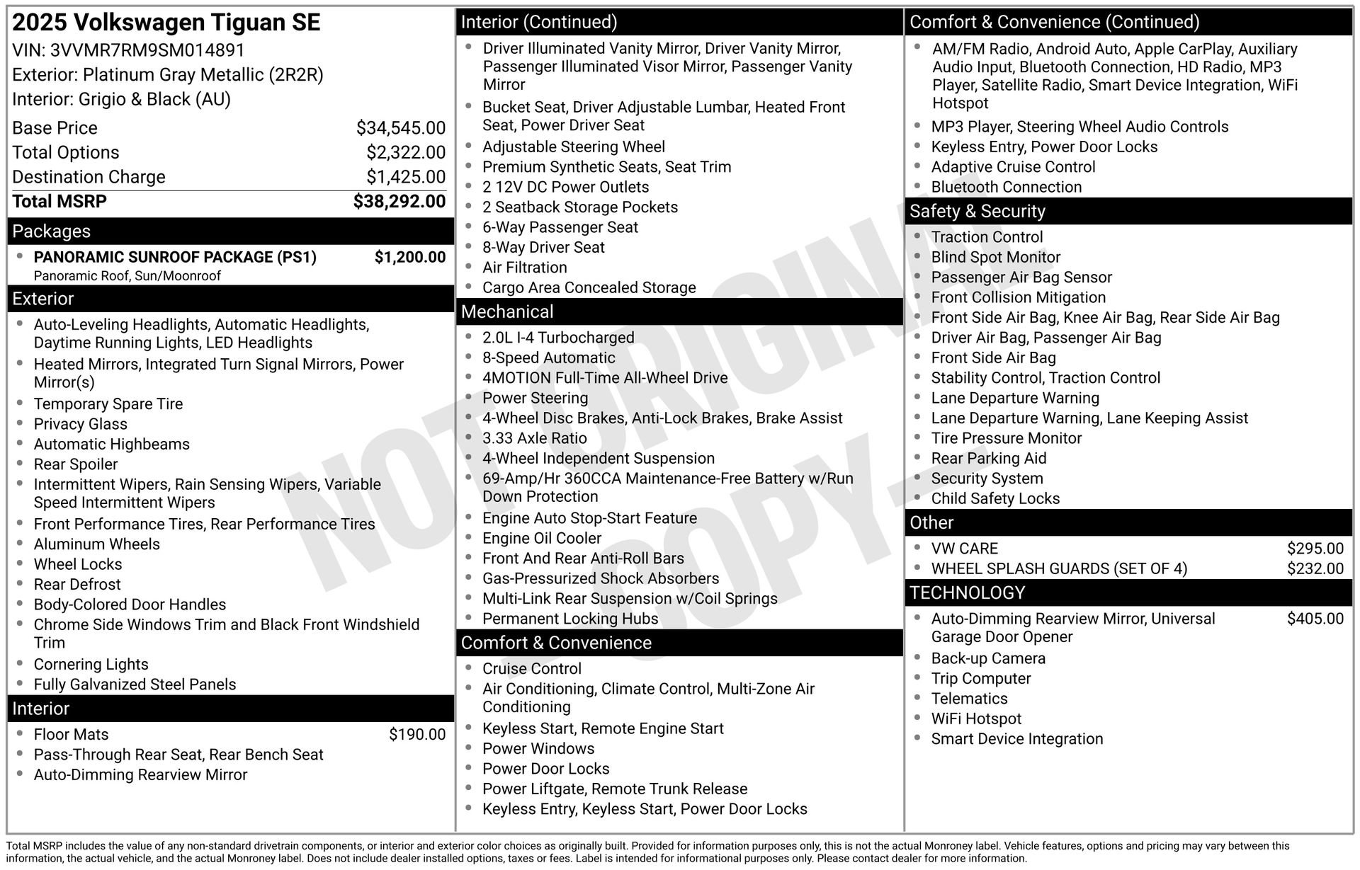 Used 2025 Volkswagen Tiguan SE w/ Panoramic Sunroof Package image 3