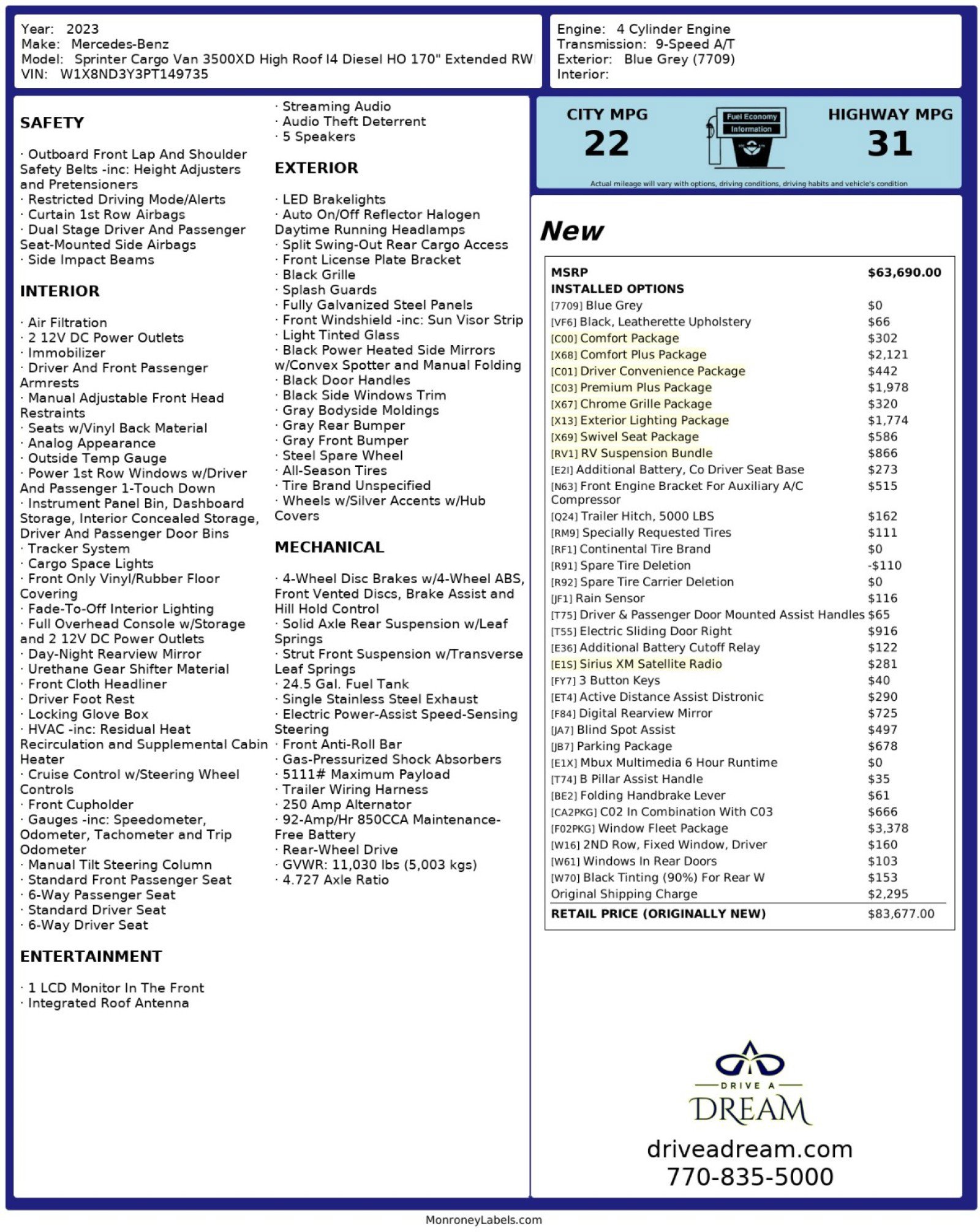 Used 2023 Mercedes-Benz Sprinter 3500 w/ Parking Package image 98