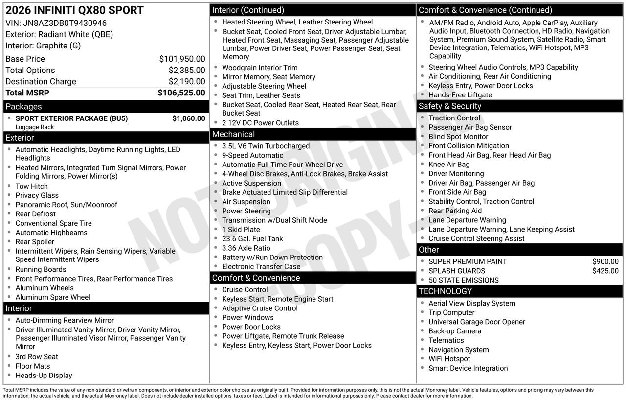 Certified 2026 INFINITI QX80 4WD w/ Sport Exterior Package image 30