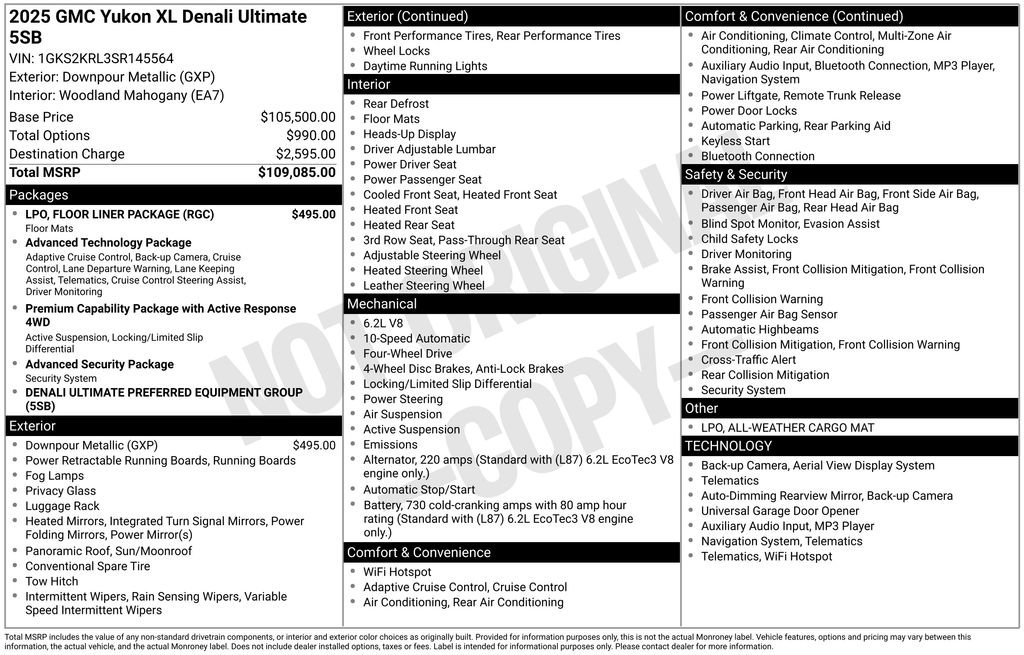 Used 2025 GMC Yukon XL Denali Ultimate w/ LPO, Floor Liner Package AWD/4WD image 41
