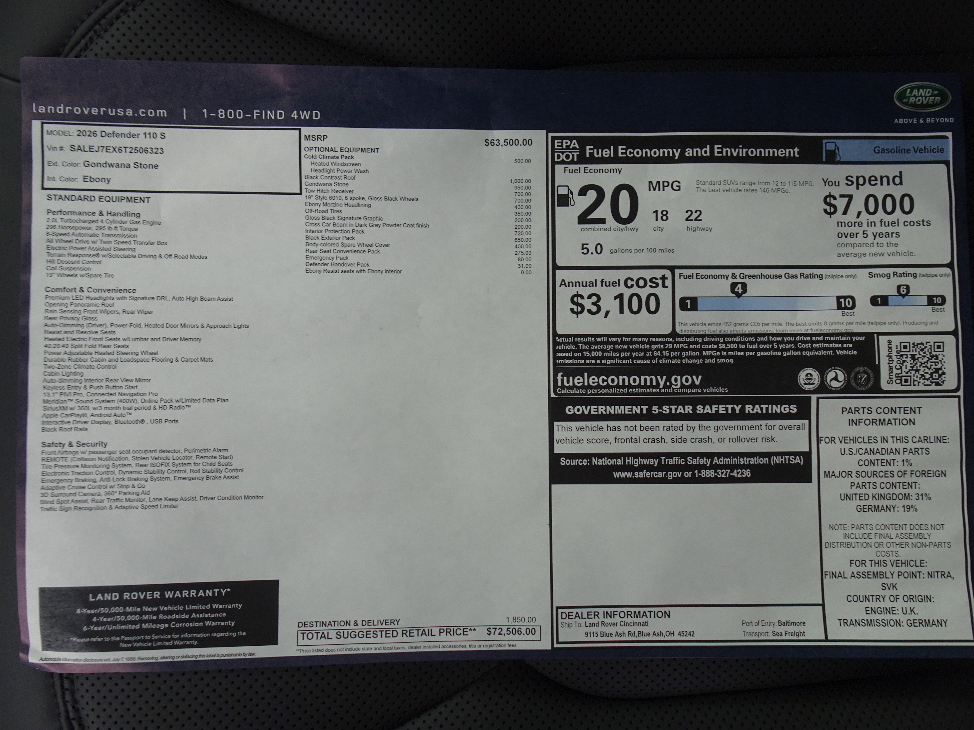 New 2026 Land Rover Defender 110 S image 6