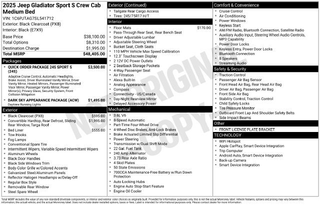 New 2025 Jeep Gladiator Sport AWD/4WD image 32