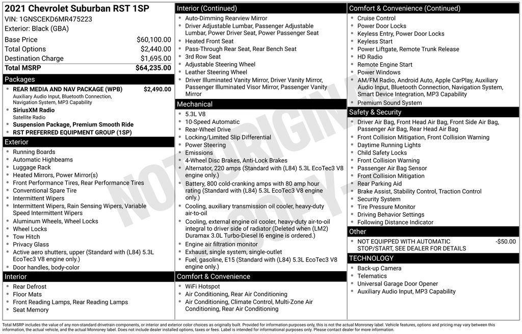 Used 2021 Chevrolet Suburban RST w/ Rear Media and Nav Package RWD image 6