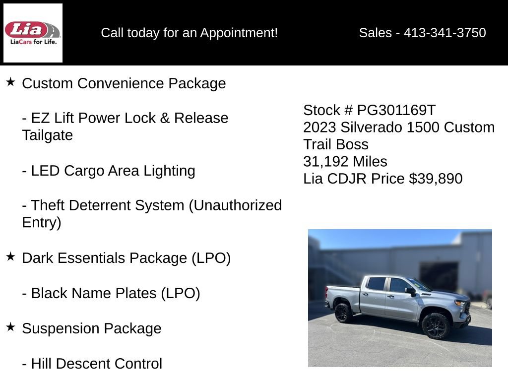 Used 2023 Chevrolet Silverado 1500 Custom Trail Boss w/ LPO, Dark Essentials Package AWD/4WD image 26