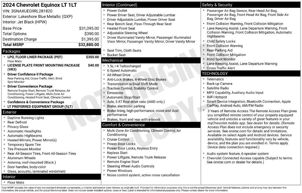 Used 2024 Chevrolet Equinox LT w/ LPO, Floor Liner Package AWD/4WD image 32