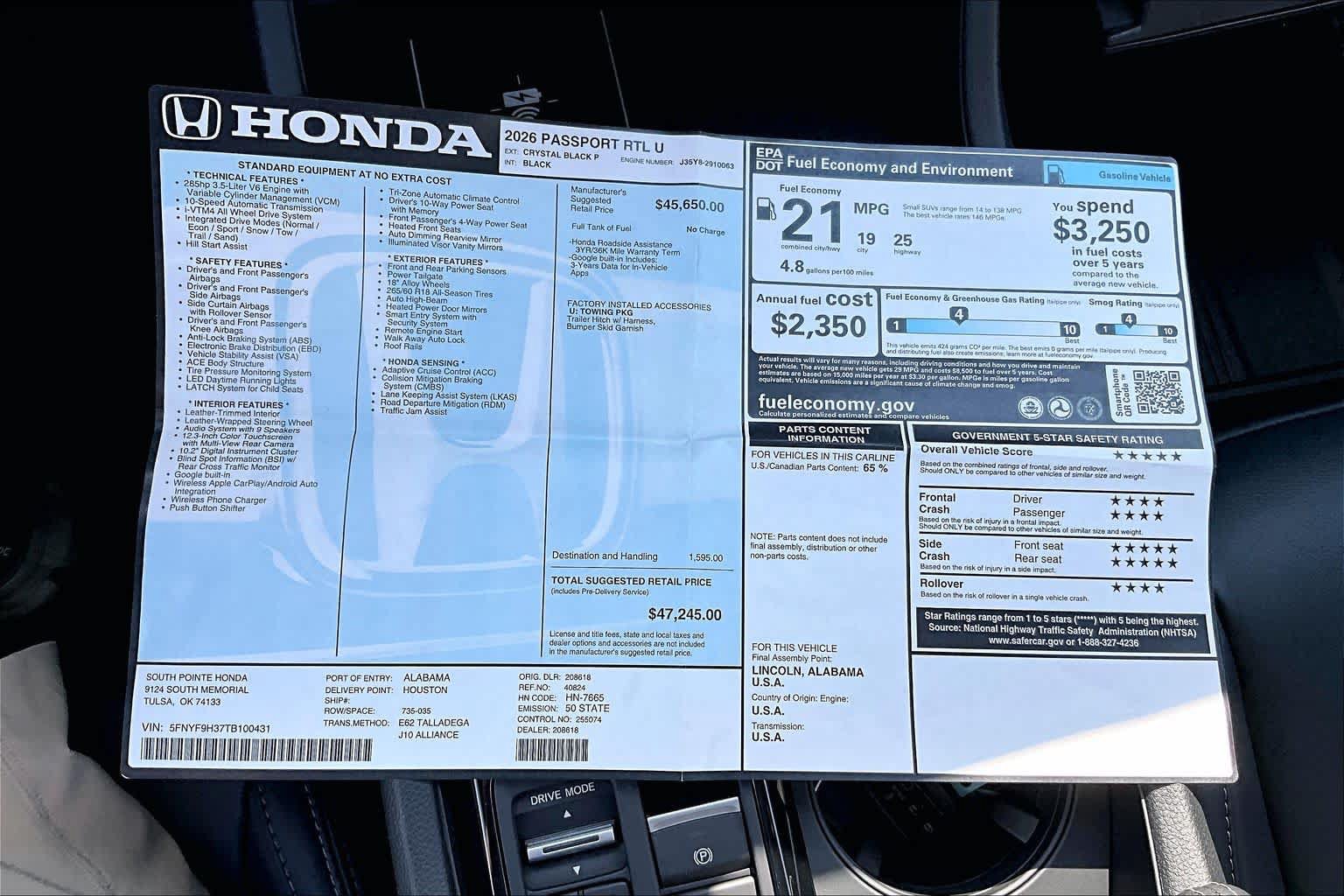 New 2026 Honda Passport RTL image 21