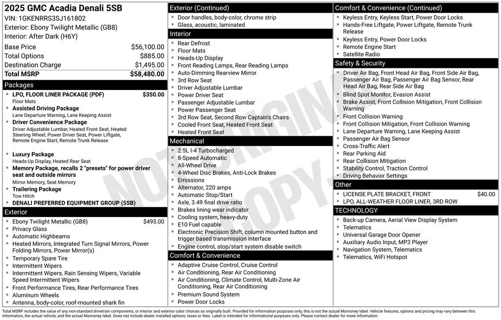 Used 2025 GMC Acadia Denali w/ LPO, Floor Liner Package image 47