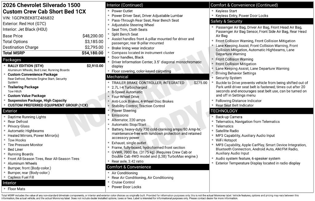 New 2026 Chevrolet Silverado 1500 Custom w/ Rally Edition AWD/4WD image 5