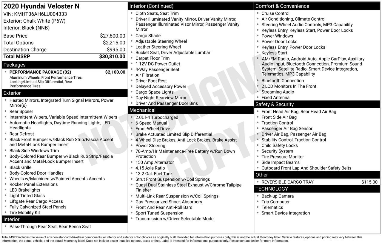 Used 2020 Hyundai Veloster N w/ Performance Package image 35