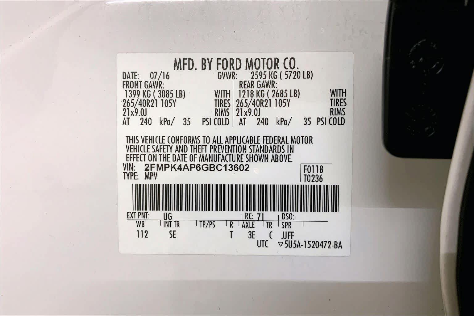 Used 2016 Ford Edge Sport w/ Equipment Group 401A AWD/4WD image 36