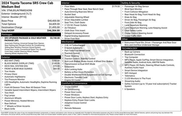Certified 2024 Toyota Tacoma SR5 AWD/4WD image 37