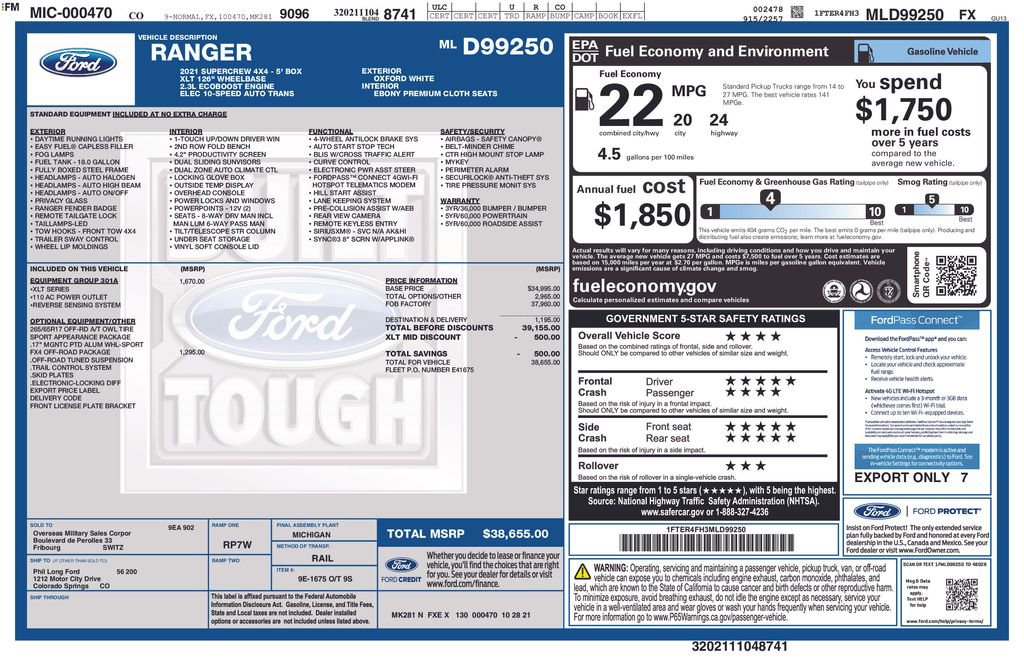 Used 2021 Ford Ranger XLT w/ Equipment Group 301A Mid image 32