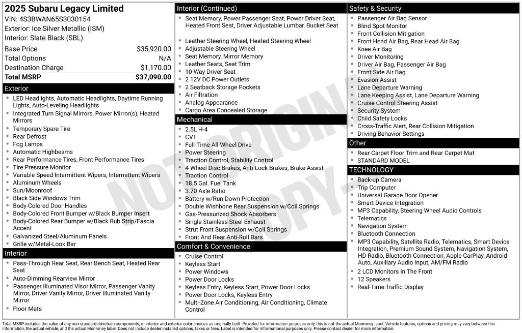 Certified 2025 Subaru Legacy Limited AWD/4WD image 30