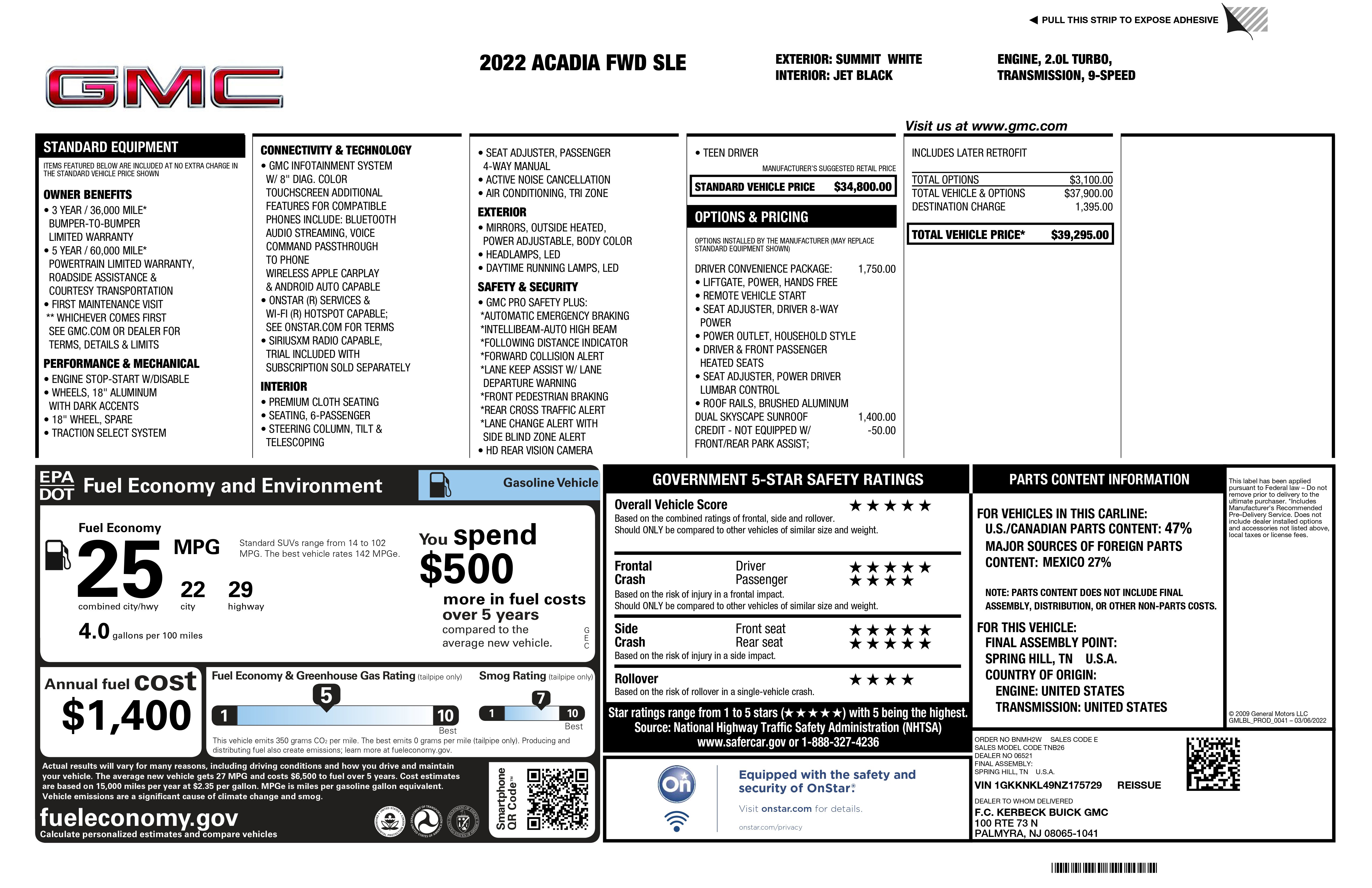 Certified 2022 GMC Acadia SLE w/ Driver Convenience Package image 2