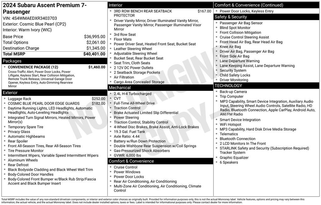 Used 2024 Subaru Ascent Premium w/ Convenience Package AWD/4WD image 19