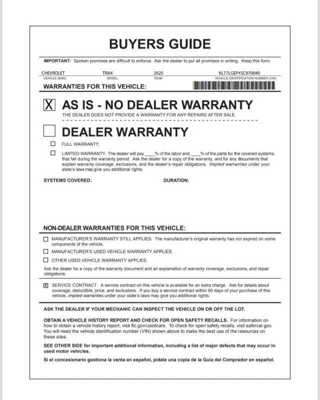 Certified 2025 Chevrolet Trax RS w/ Driver Confidence Package image 31