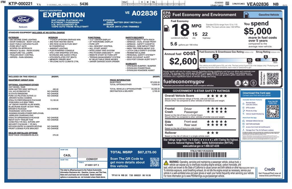New 2027 Ford Expedition Platinum w/ Stealth Performance Package AWD/4WD image 6