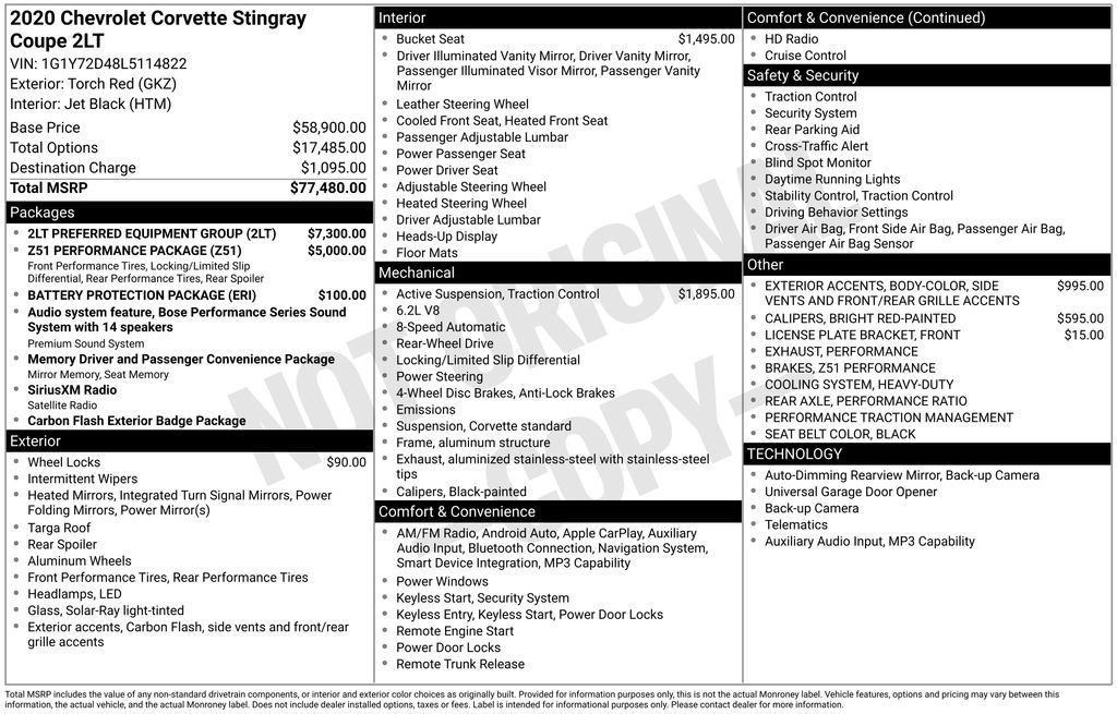 Used 2020 Chevrolet Corvette Stingray Preferred Cpe w/ 2LT Preferred Equipment Group RWD image 40