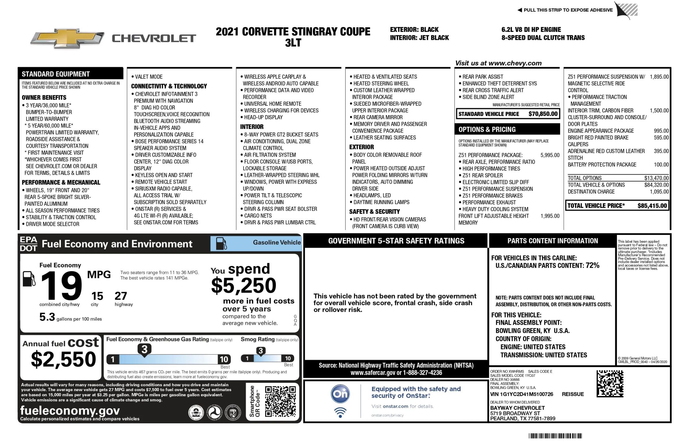 Used 2021 Chevrolet Corvette Stingray Premium Cpe w/ Z51 Performance Package image 3