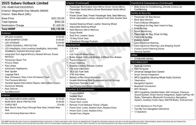 Certified 2025 Subaru Outback Limited AWD/4WD image 37