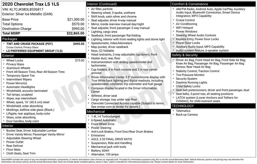 Used 2020 Chevrolet Trax LS w/ Tint and Cruise Package image 2