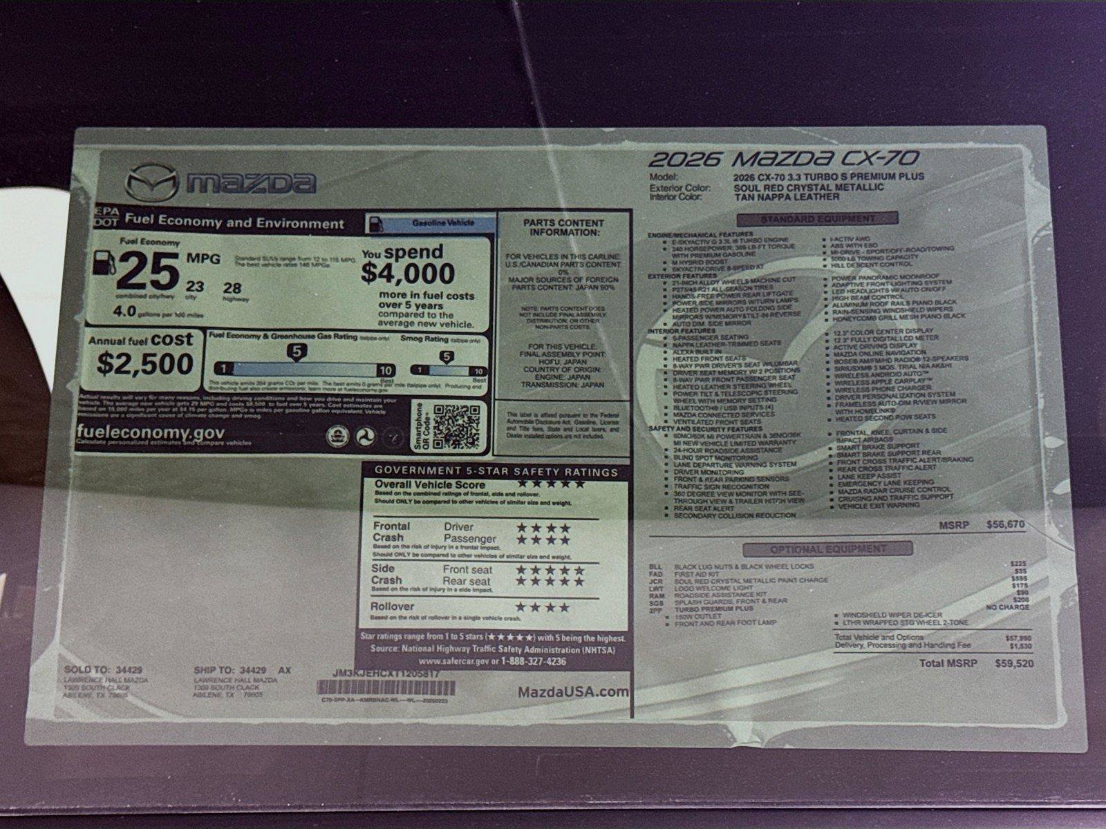 New 2026 MAZDA CX-70 3.3 Turbo S w/ Premium Plus AWD/4WD image 20