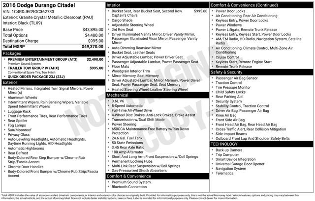 Used 2016 Dodge Durango Citadel w/ Premium Entertainment Group AWD/4WD image 38