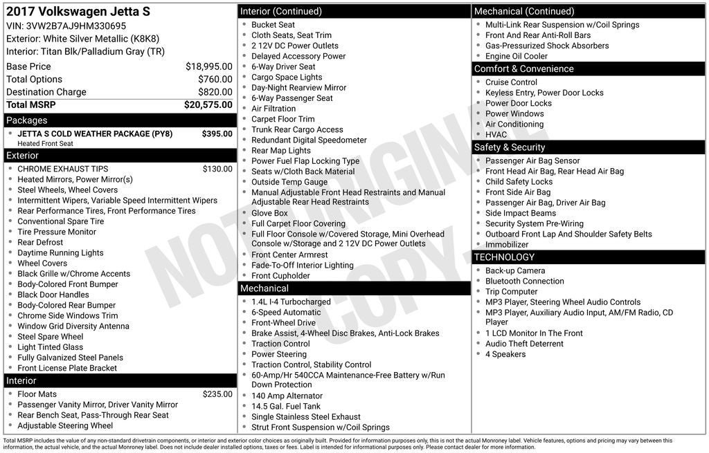 Used 2017 Volkswagen Jetta S w/ Jetta S Cold Weather Package FWD image 2