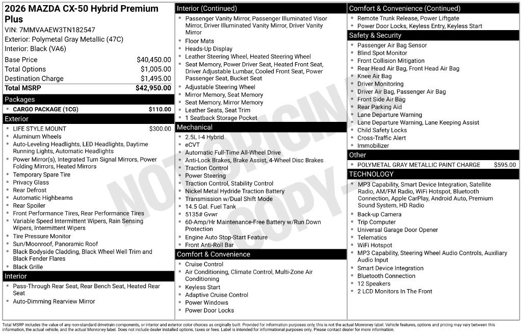 New 2026 MAZDA CX-50 2.5 Hybrid w/ Cargo Package AWD/4WD image 3