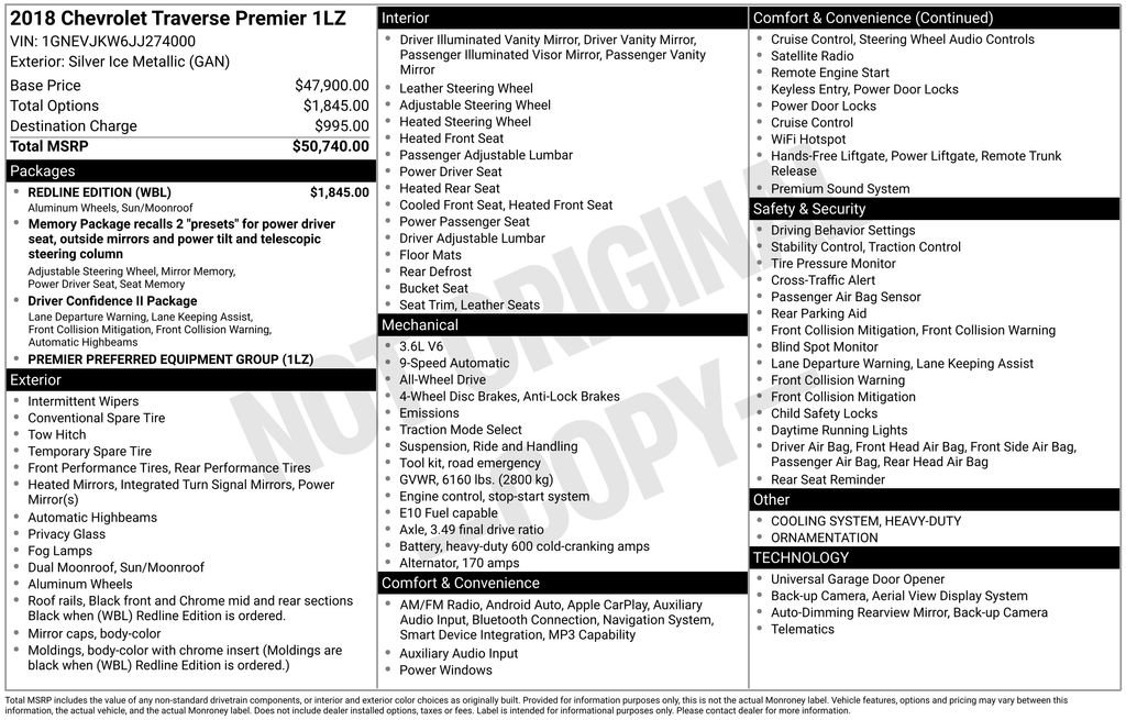 Used 2018 Chevrolet Traverse Premier w/ Redline Edition image 35
