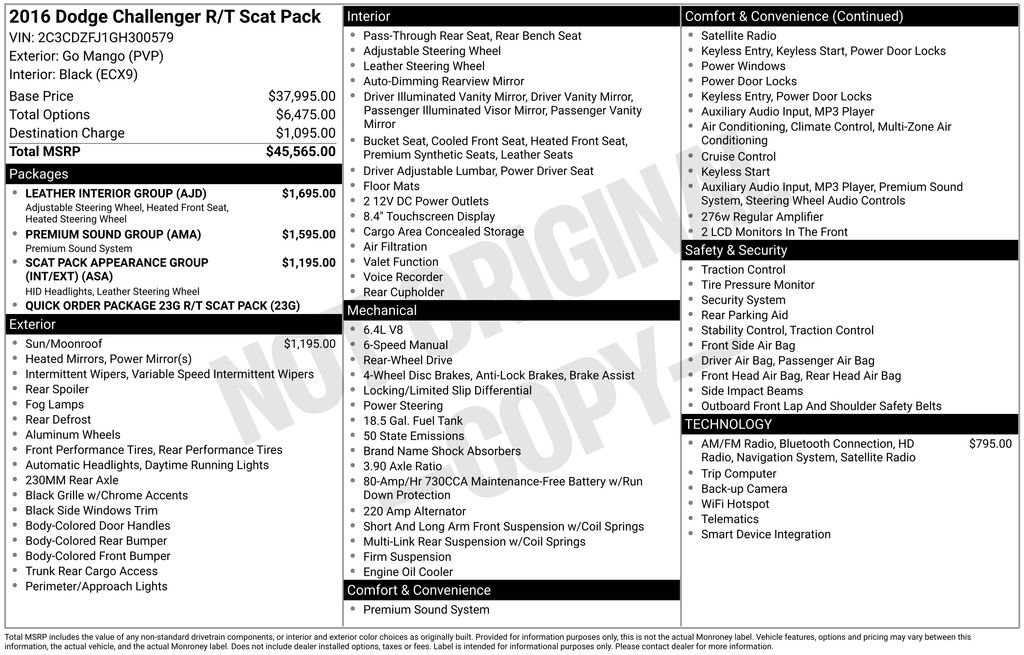 Used 2016 Dodge Challenger R/T Scat Pack w/ Leather Interior Group image 46