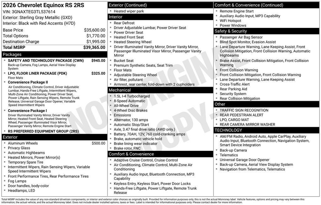 New 2026 Chevrolet Equinox RS w/ Safety and Technology Package AWD/4WD image 35