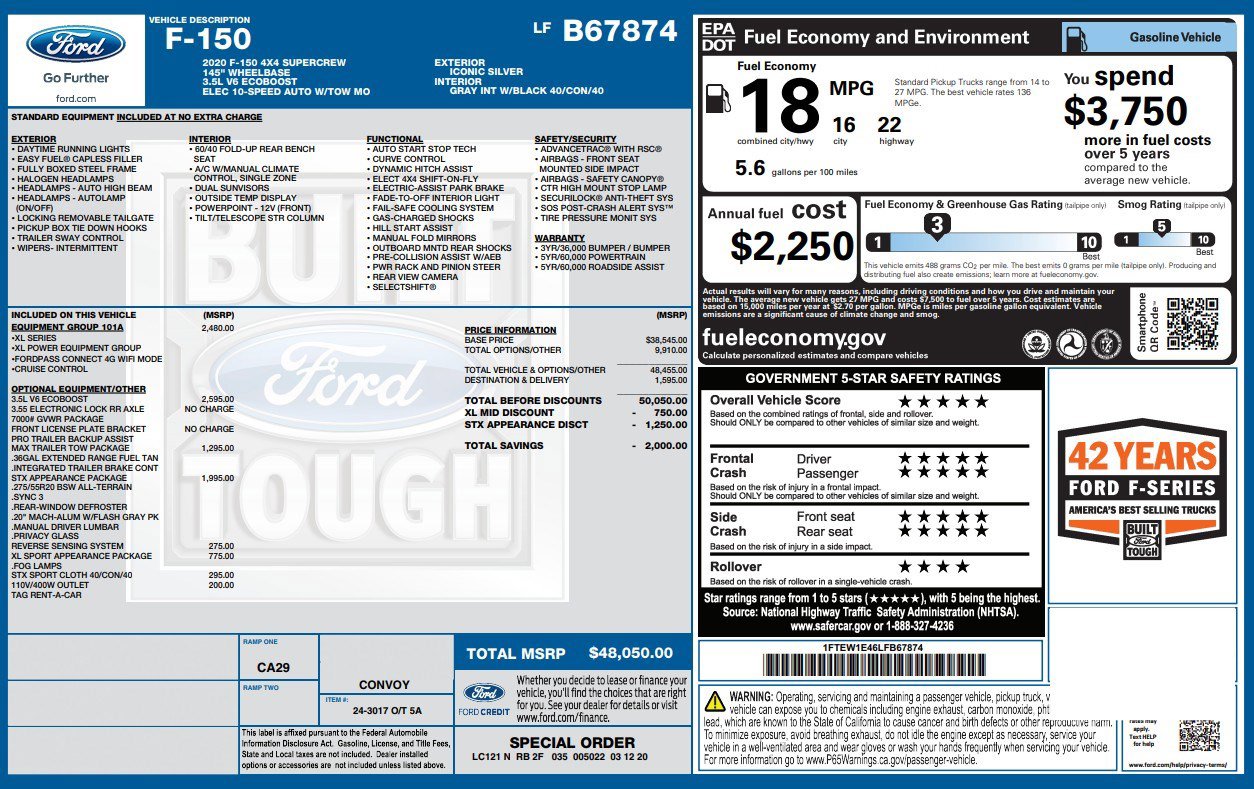 Used 2020 Ford F150 XL w/ Equipment Group 101A Mid AWD/4WD image 4